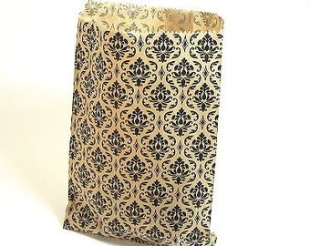 100 5" x 7" Paper Gift Bags - Kraft Damask
