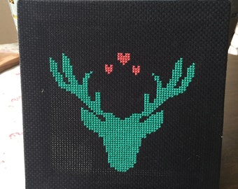 Counted cross stitch finished design Memories of my home Deer heart cross by motherbeedesigns