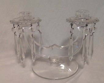 Pair vintage crystal candleholders, pair double candleholders with prisms, elegant candleholders, vintage crystal candle holders