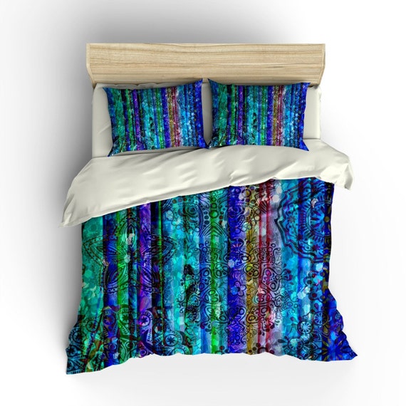 Boho Chic Bedding Duvet Cover Set Gypsy Blues by FolkandFunky