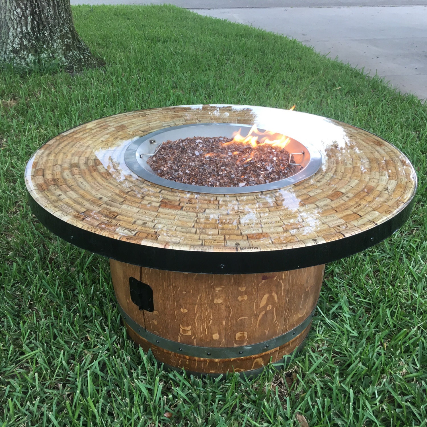 Round Cofffee Table Height Wine Barrel Fire Pit