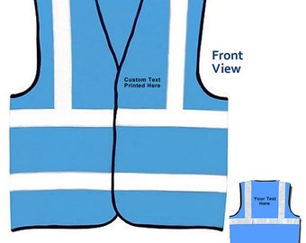 Printed Sky Blue Safety Vest Hi Vis Adult Viz High Visibility Reflective Waistcoat Sports S M L XL 2XL 3XL
