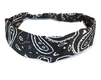 Black Bandana Headband Elastic Headband Paisley Hairband Womens Hair Accessories