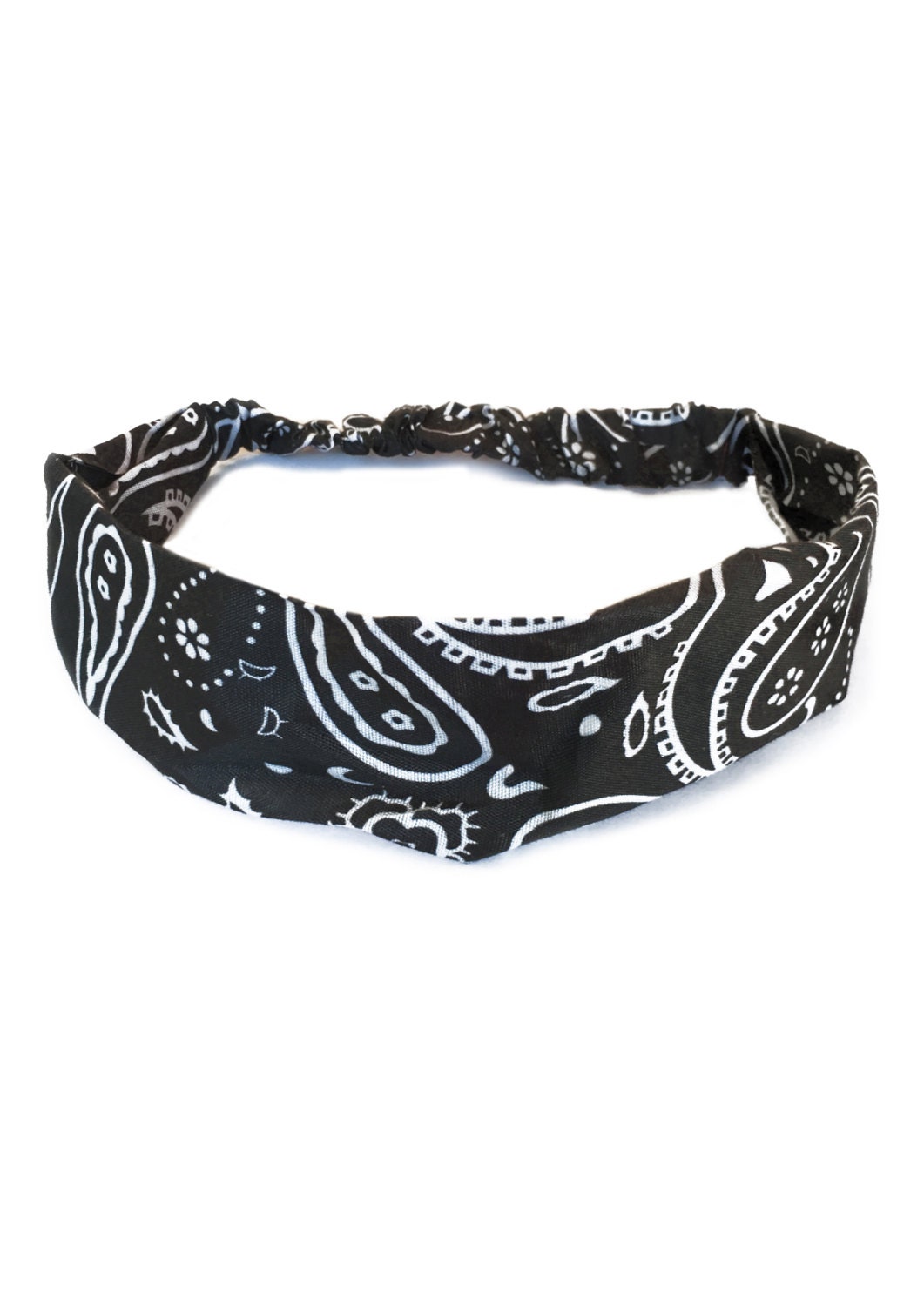 Black Bandana Headband Elastic Headband Paisley Hairband