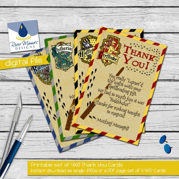Printable Thank You Card Harry Potter Inspired by riverBeePaper