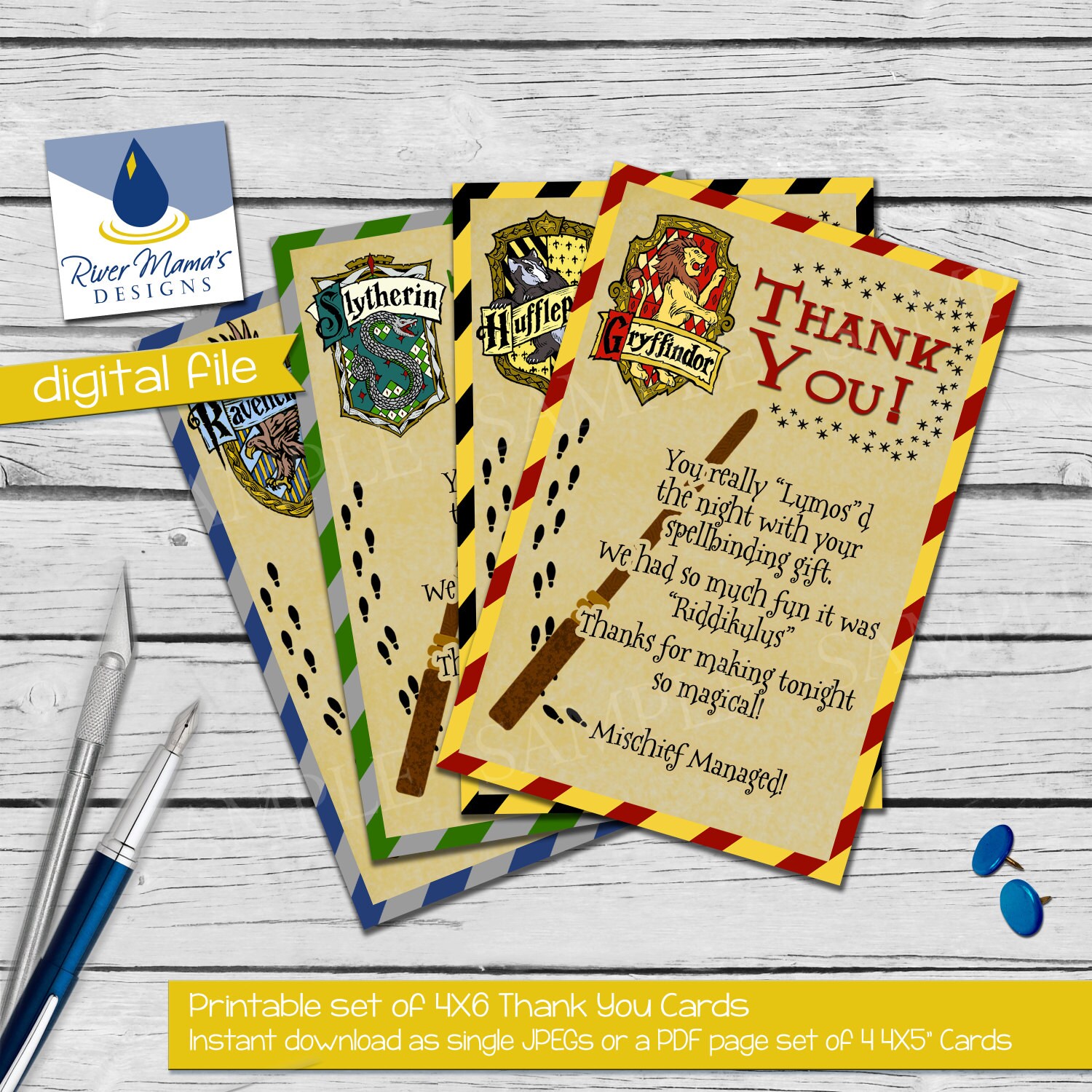 Printable Thank You Card Harry Potter Inspired by riverBeePaper