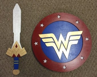 Kids Costume Size Set of Wonder Woman Sword and Shield w/ optional backpack straps