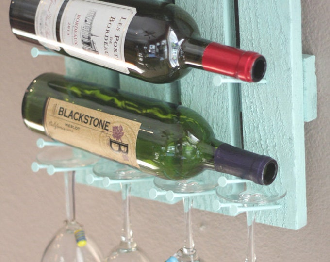 Wall Wine Rack - 5 Bottle 4 Glasses Picket Fence