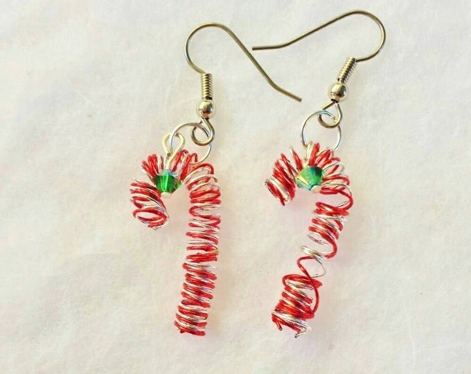 Christmas Earrings ~ Tiny Candy Canes made of Red & Silver Wire ~ Lovely Stocking Stuffer, Gift for BFF, Teacher, Office Exchange, Party