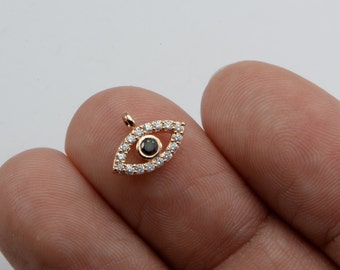 2pcs Mini Evil Eye Charms Paved with Tiny Zircon Crystals in Rose Gold Plated, Hamsa, Symbolic Charms. Great CZ Jewelry Supplies #SD-S8023