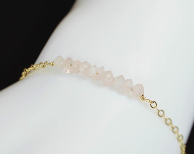 Rose Quartz Bracelet, Danity Stacking Bracelet, 14k Gold Fill, Sterling Silver, Rose Gold, Pink Bracelet, Bar Bracelet, Gold Bracelet