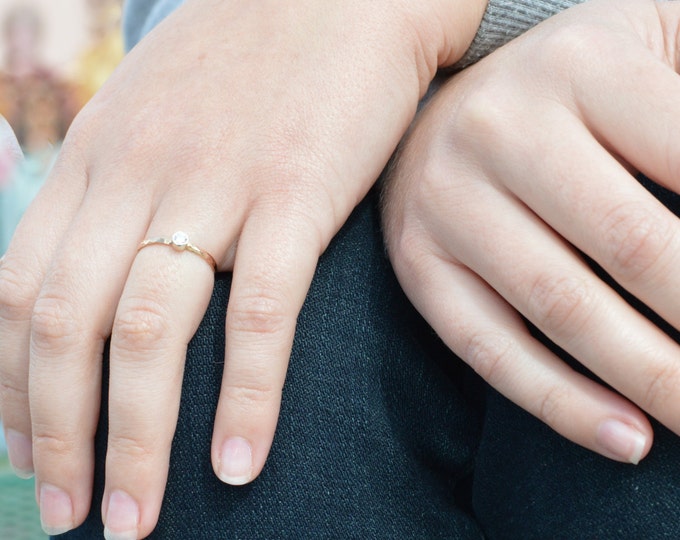 Classic Solid 14k Rose Gold CZ Diamond Ring, Solitaire, White Ring, Solid Gold, April Birthstone, Mothers Ring, Solid Rose Gold Band, Gold