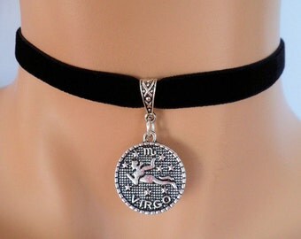 velvet choker, virgo choker, virgo necklace, stretch ribbon, black velvet, zodiac