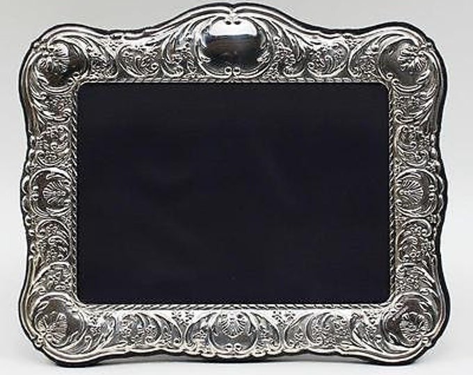 Storewide 25% Off SALE Vintage English Sheffield A.N. Silversmith Scrolling Seashell Repousse Sterling Silver Photo Frame Featuring Ornate V