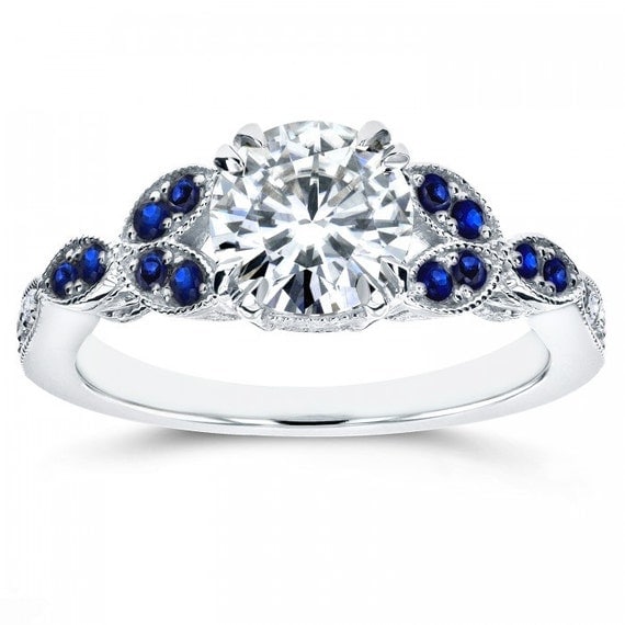 Antique Moissanite And Blue Sapphire Engagement Ring 1 1/5 Ctw