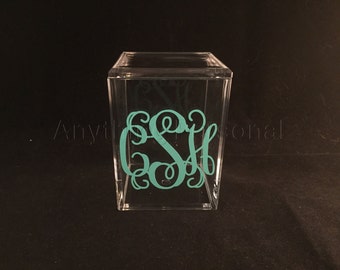 Monogrammed Gift, Acrylic Box, Personalized Vanity, Swab Holder, Personalized Gift, Monogrammed Holder, Monogrammed Container, Acrylic