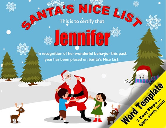 Items similar to Santa's Nice List, Editable Word Template ...