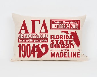Alpha Gamma Delta Custom Sorority Facts Pillow // Greek Letter Pillow // Big Little Gift // Sorority Letters // Sorority Gift // Dorm Decor