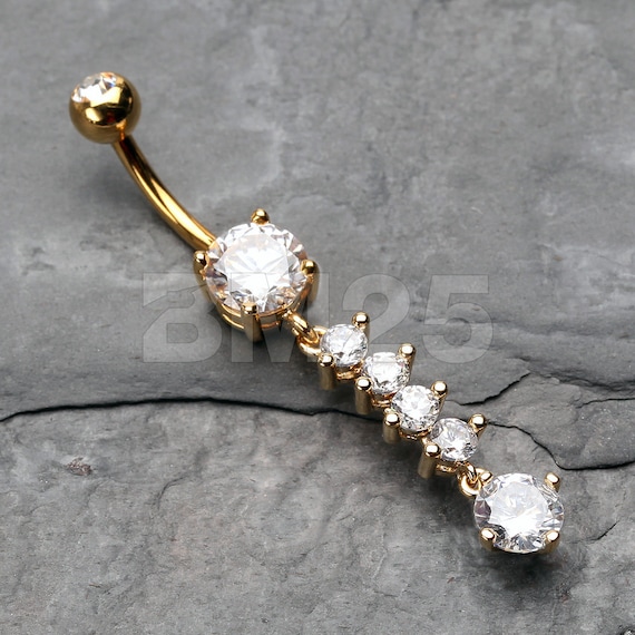 Golden Classy MultiGem Sparkle Belly Buton Ring