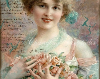 VICTORIAN LADY PRINT, Vintage Lady Print, Vintage Print, Victorian Print, Pastel Floral Print, Aged Lady Print, Home and Wall Decor