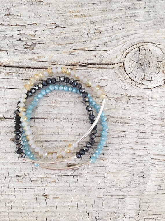 Items similar to Crystal stretch bracelet set with silver accent,beaded