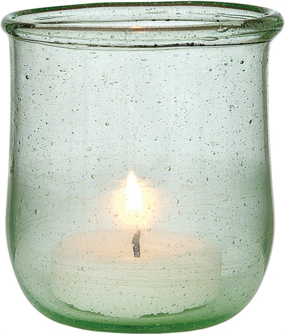 Small Light Green Recycled Glass Candle Holder by TaaraBazaar
