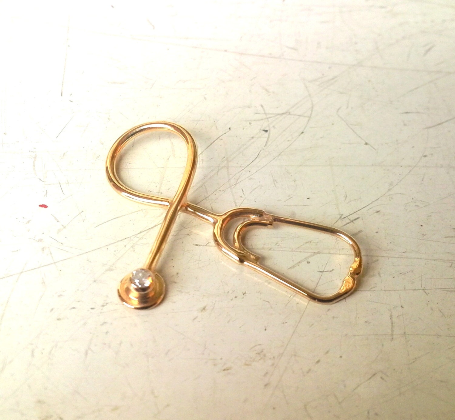 Solid Gold 14k 585 with Diamond stethoscope necklace
