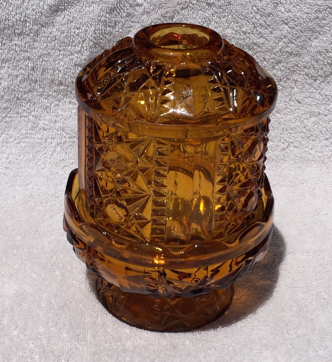 Amber Brown Glass Candle Jar Vintage Amber Glass Covered