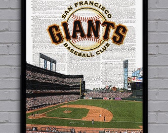 San Francisco Giants art print with stadium on dictionary page. Nice gift for baseball fan! Man cave, college dorm room decor.