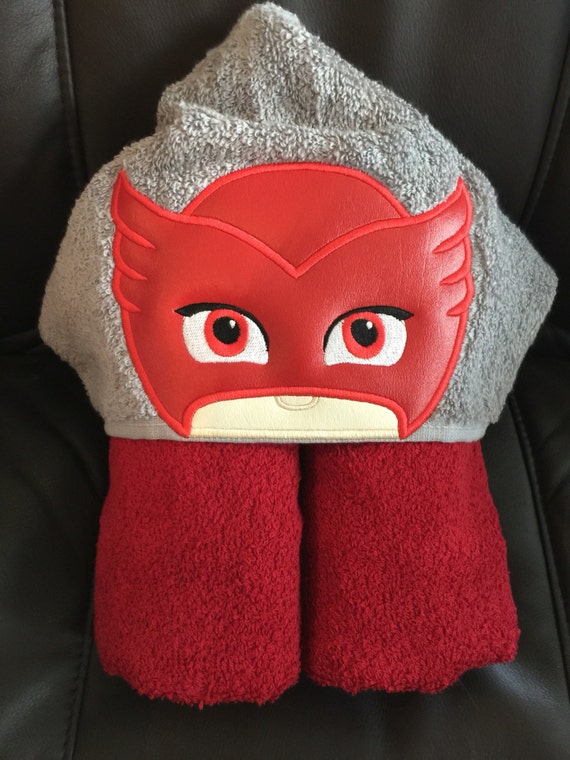 Owlet/Owlette PJ Masks inspired embroidered hooded towel
