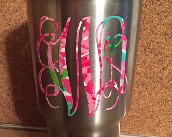 Lilly Inspired Corkcicle or Yeti Monogram Decal // Yeti Decal / Yeti Rambler Decal / Corkcicle Decal / Rtic Decal / Sic Decal / Orca Decal