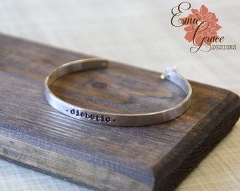 Medical Alert Bracelet, Sterling Silver or Gold FIlled Cuff Bracelet with Pearl, Personalized Message, Hand Stamped Bangle