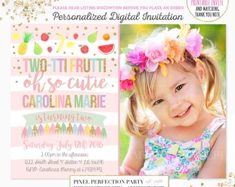 Tutti Frutti Birthday Invitation TWO-TTI FRUTTI Birthday Invitation Girl 2nd Birthday Invitation Fruit Birthday Invitation Pool Party Invite