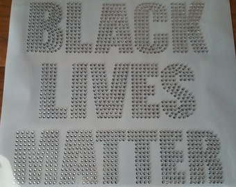 Black Lives Matter Clear Rhinestone Iron on Applique