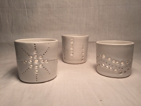 Handemade ceramic candle/tealight holder in various designs SET OF THREE