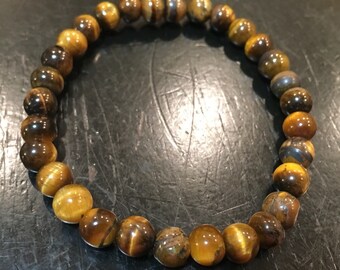 Tigers Eye - Tiger Eye Bracelet - 6mm Healing Crystal Bracelet - Tigers Eye Jewelry - Protection Bracelet - Tiger Eye elastic bracelet