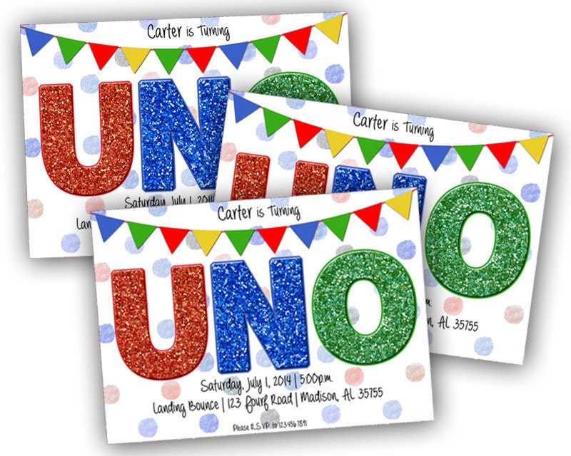 Retro Printable Uno Birthday Invitation Uno by PartyPrintExpress