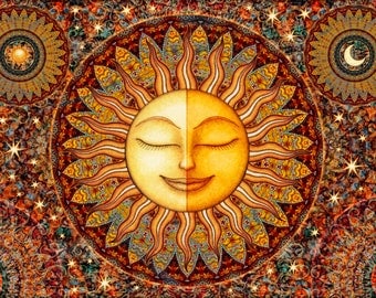 Tapestry, Healing Sunshine Celestial Tapestry Wall Hanging by Dan Morris, Bhakti, celestial tapestry, washable, Choose size