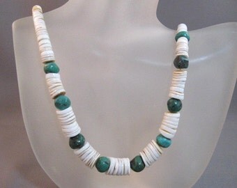 Native American clamshell and turquoise bead necklace