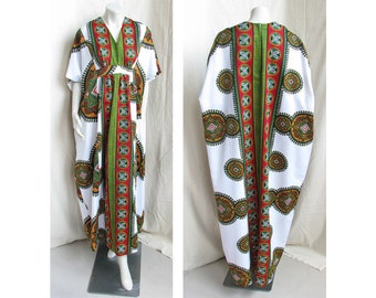 Vintage 1970s Caftan Ethnic Dashiki Print CALABASH COLLECTION Bohemian Dress