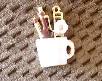 Enamel cup Charm With perfume bottle,lipstick,flower and file