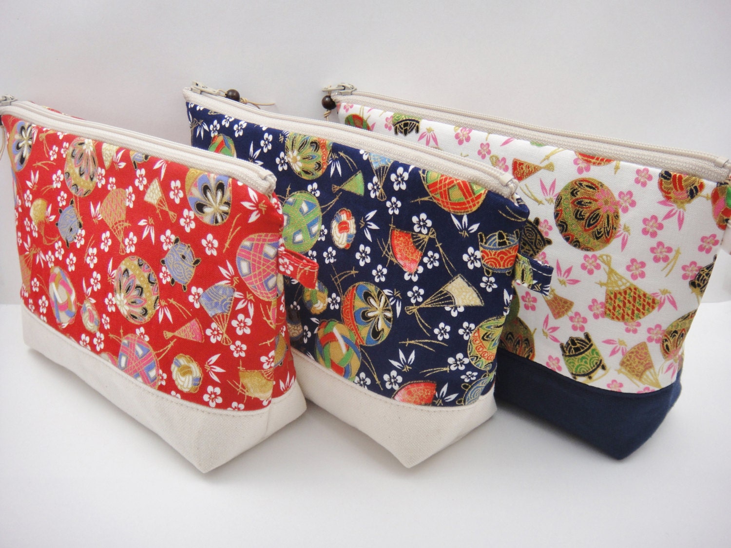 Japanese zipper pouch Makeup bag Cosmetic bag Pencil case