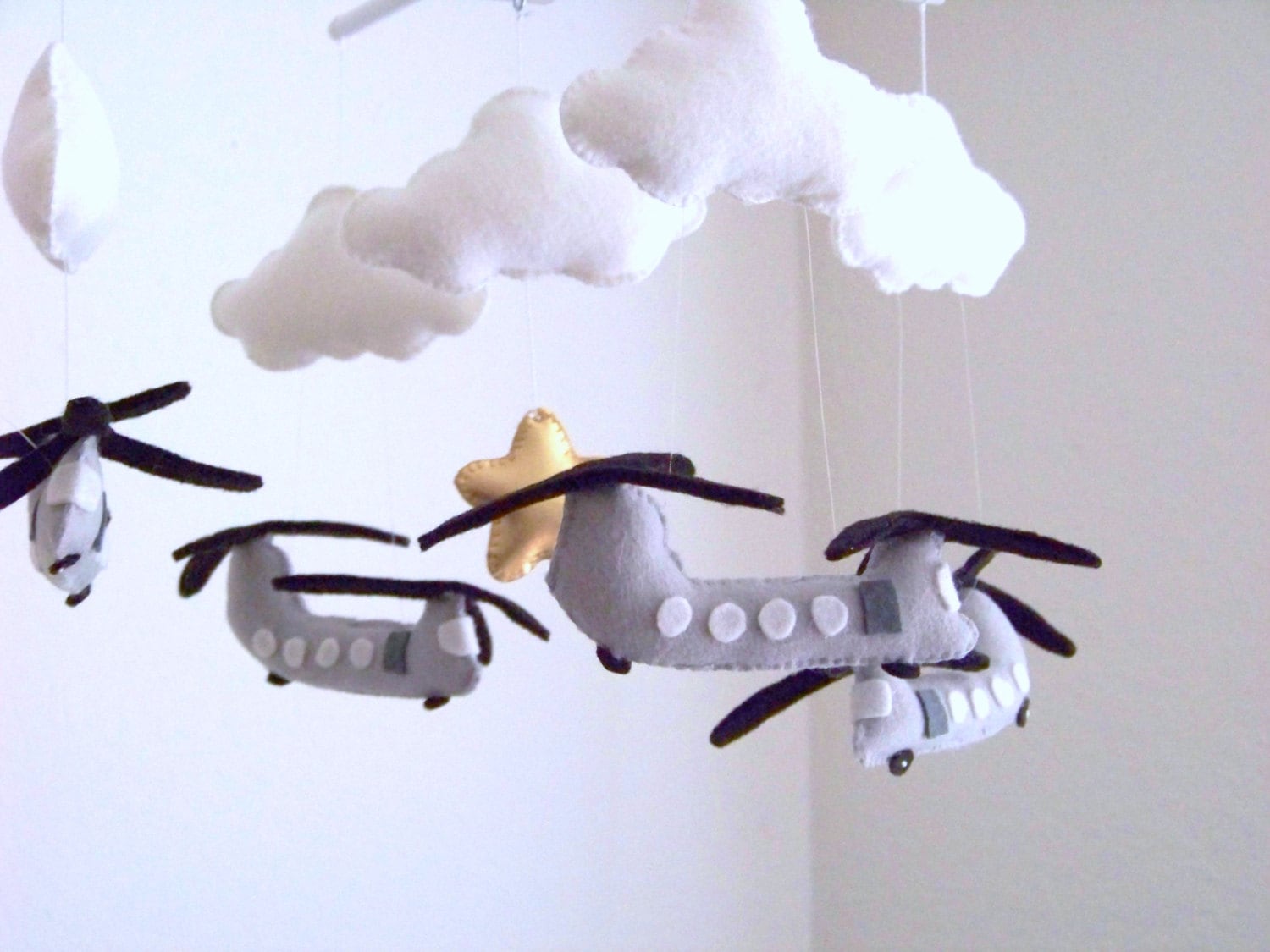 Helicopter baby mobile chinook mobile baby mobile gray baby