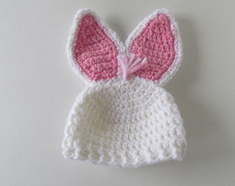 Pink & White Easter Bunny hat with Stand Up Ears ~ sizes NEWBORN to 2 yrs. Baby girl photo prop~ FREE SHIPPING