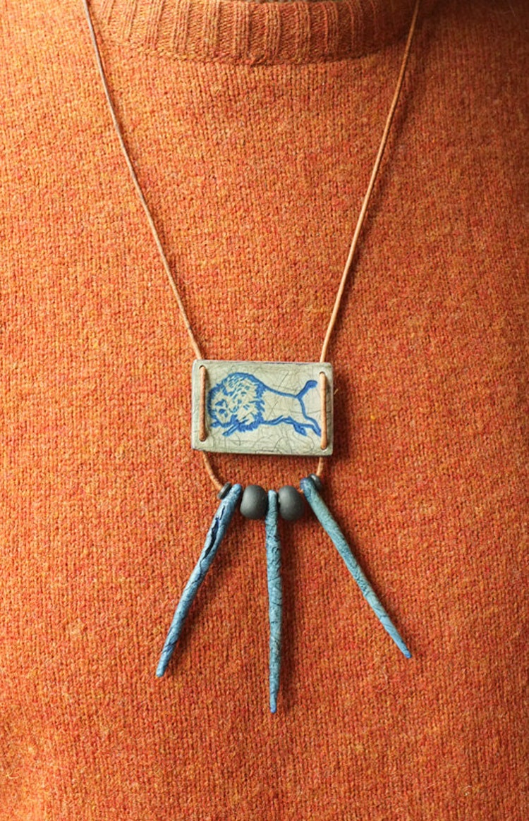 Buffalo pendant Animal necklace Rustic art by