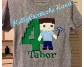 Minecraft inspired birthday shirt, Minecraft party, Steve Minecraft Shirt, Minecraft shirt - personalized