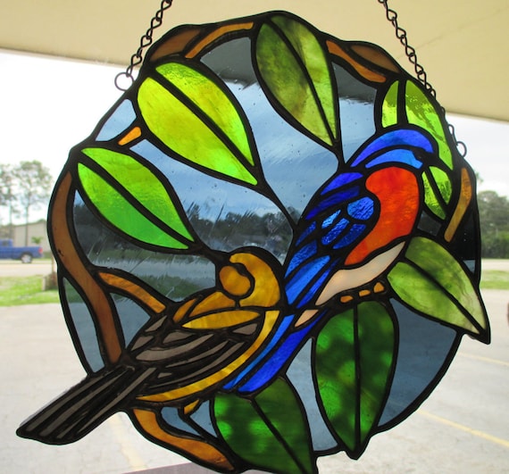 Blue Bird & Warbler Stained Glass Circle