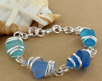 Blue Multi Sea Glass Bracelet