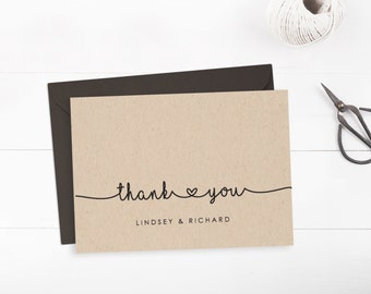 Printable wedding thank you card template, Editable text and color, Rustic thank you card, INSTANT DOWNLOAD, Edit in Word or Pages