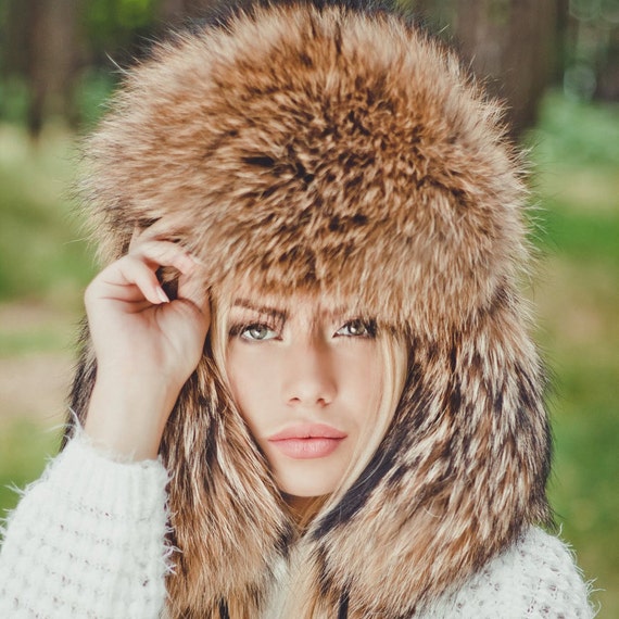 Items similar to Real Raccoon Fur hat Russian Style on Etsy
